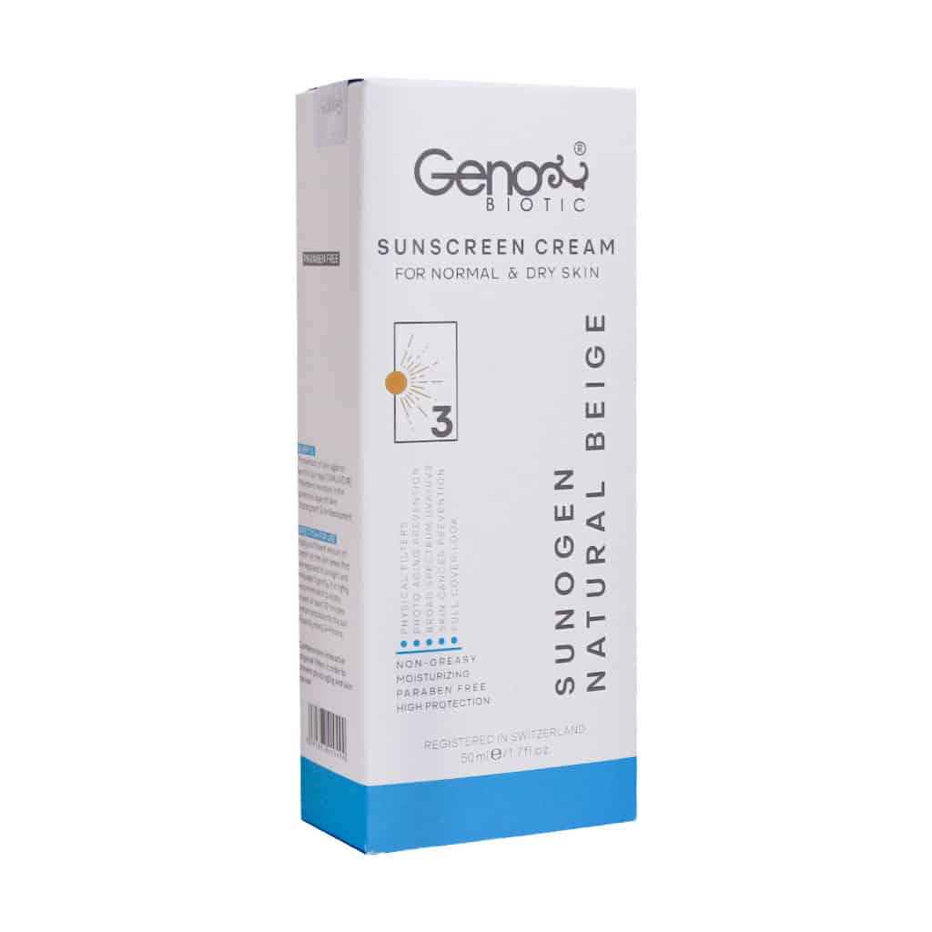 کرم ضد آفتاب پوست خشک ژنوبایوتیک 1 کرم ضد آفتاب پوست خشک و معمولی بژ طبیعی SPF50 50 میلی لیتر ژنوبایوتیک - Image 1